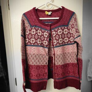 Sundance cardigan sweater shades of Cranberry, Pink and Teal - Large